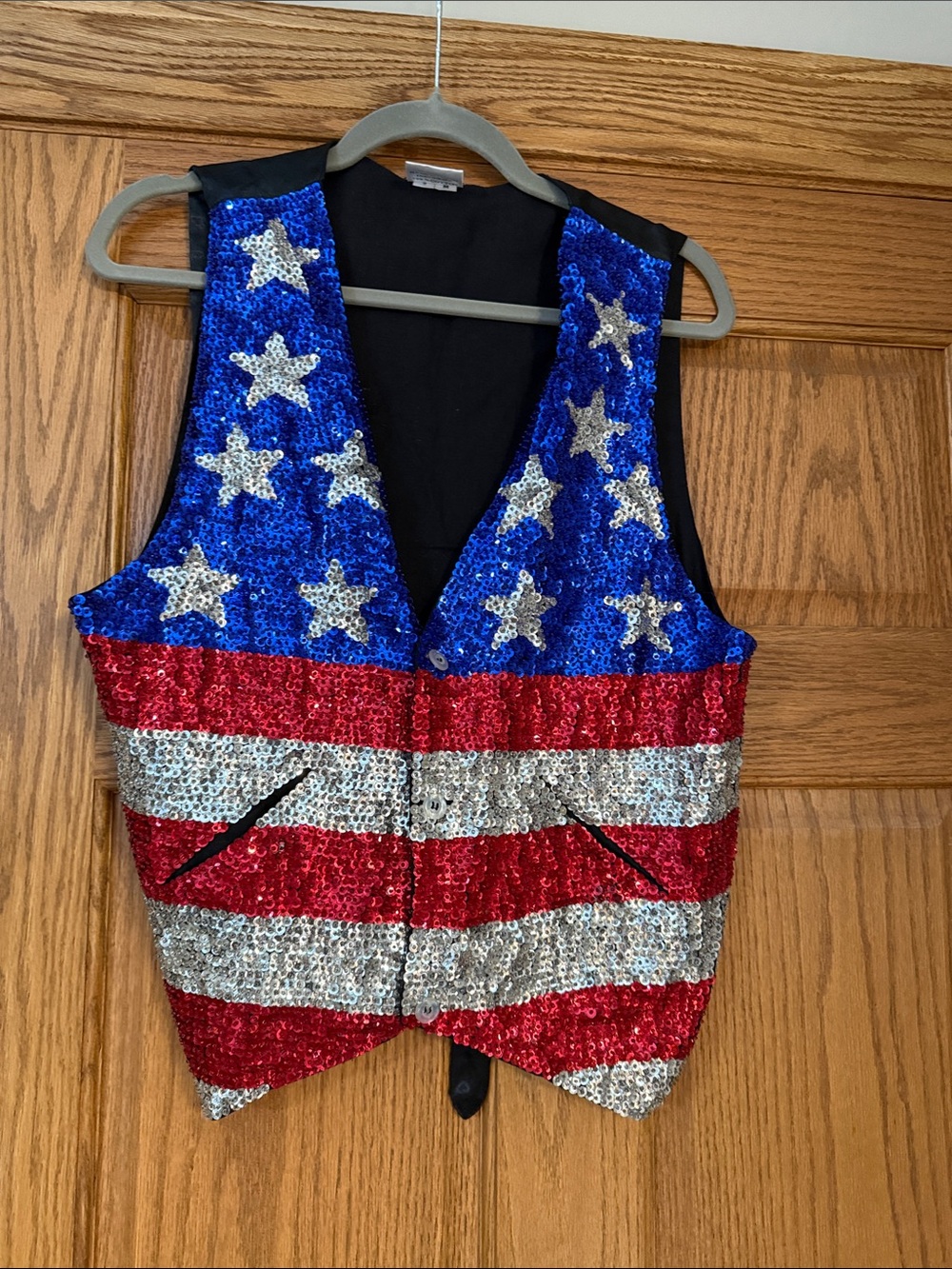 Sequin American Flag Vest - Blue, Red & Silver Stars